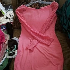 Forever 21 Lace sleeve pink shirt M